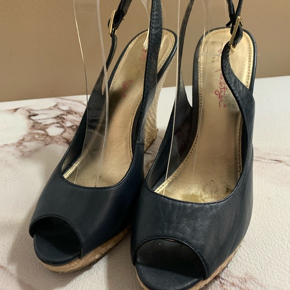 Lilly Pulitzer Krisie Wedge Sling Back Sandals Navy Blue Women's 8.5. - Picture 2 of 10